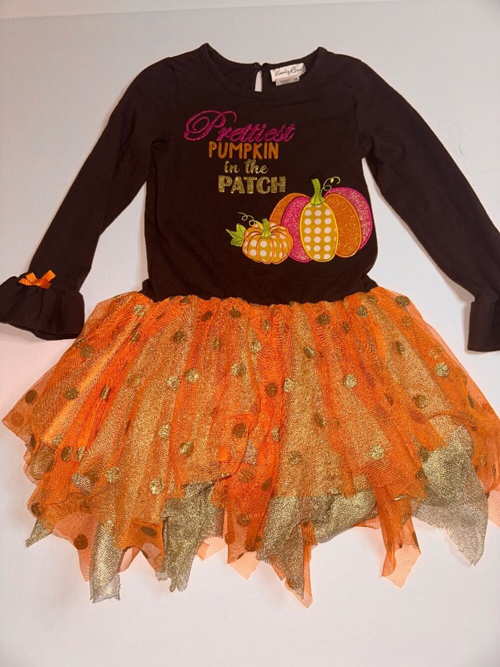 Emily Rose Size 8 Halloween Tulle Long Sleeve Dress Prettiest Pumpkin Patch #670